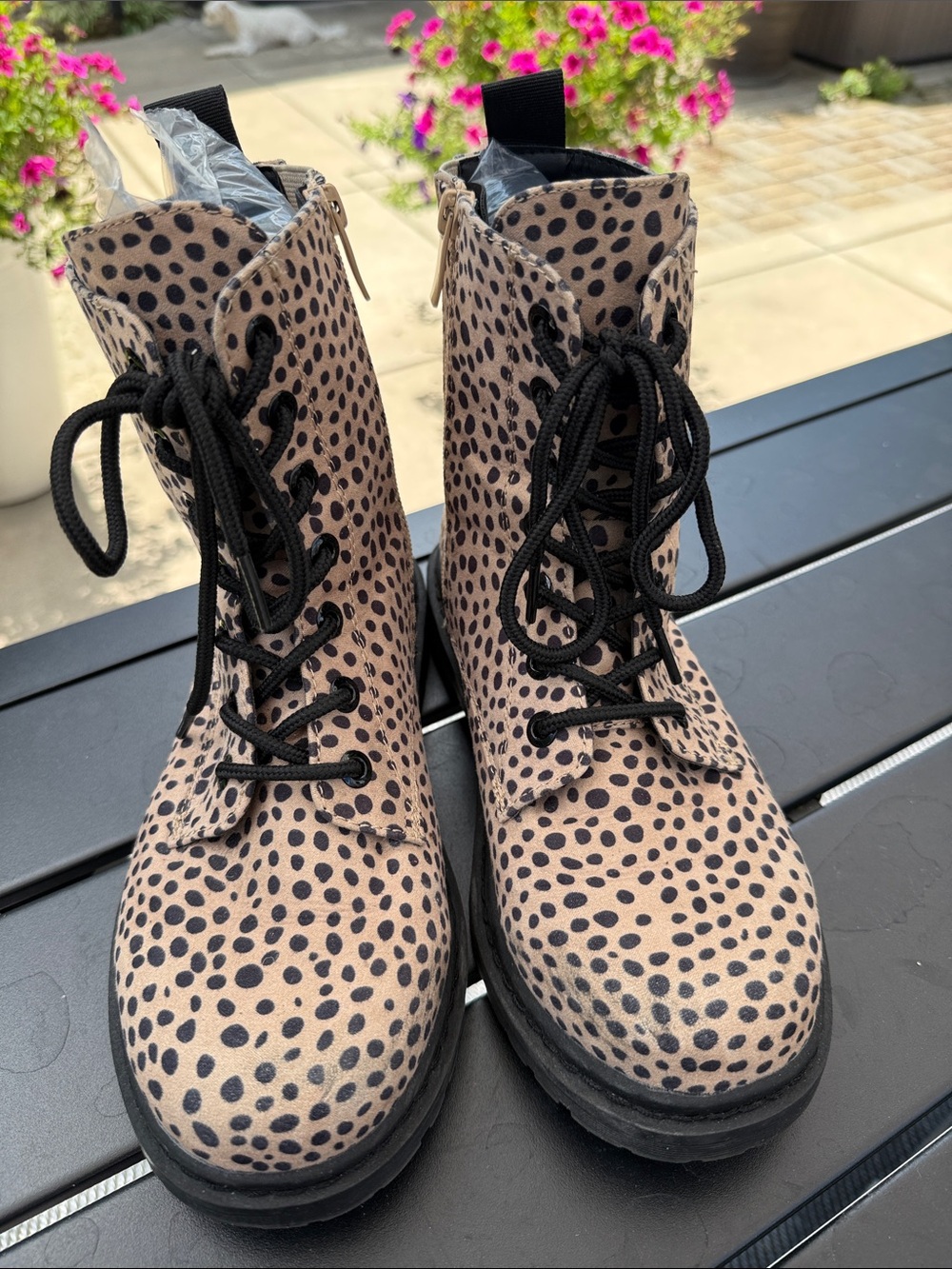 torrid Tan and Black Cheetah-Pattern Lace-Up Combat Boots